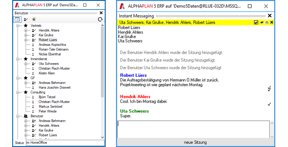 ALPHAPLAN ERP Screenshot für ERP-Benutzeruebersicht-und-Messaging