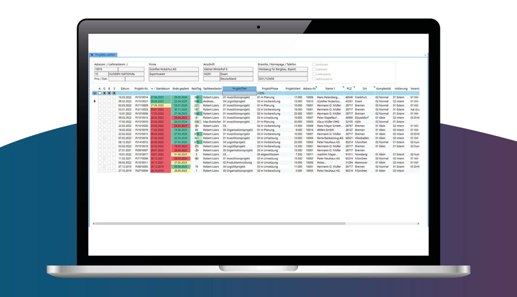 Screenshot ALPHAPLAN ERP Projektverwaltung Projektsuche