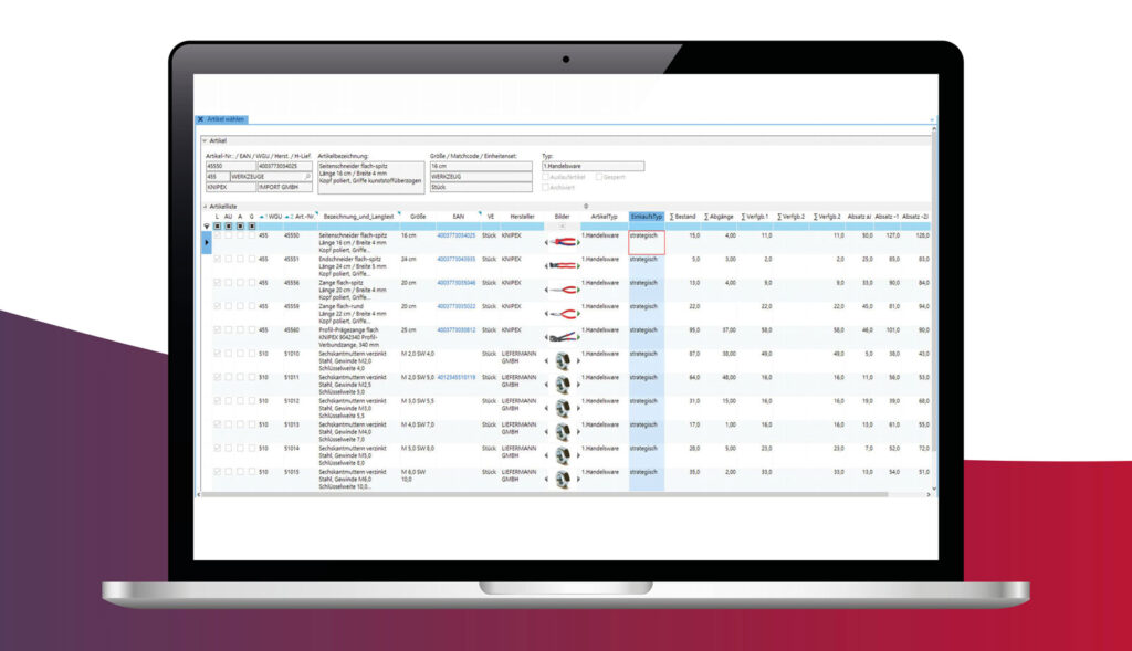 Screenshot ALPHAPLAN Warenwirtschaftssystem Artikelsuche