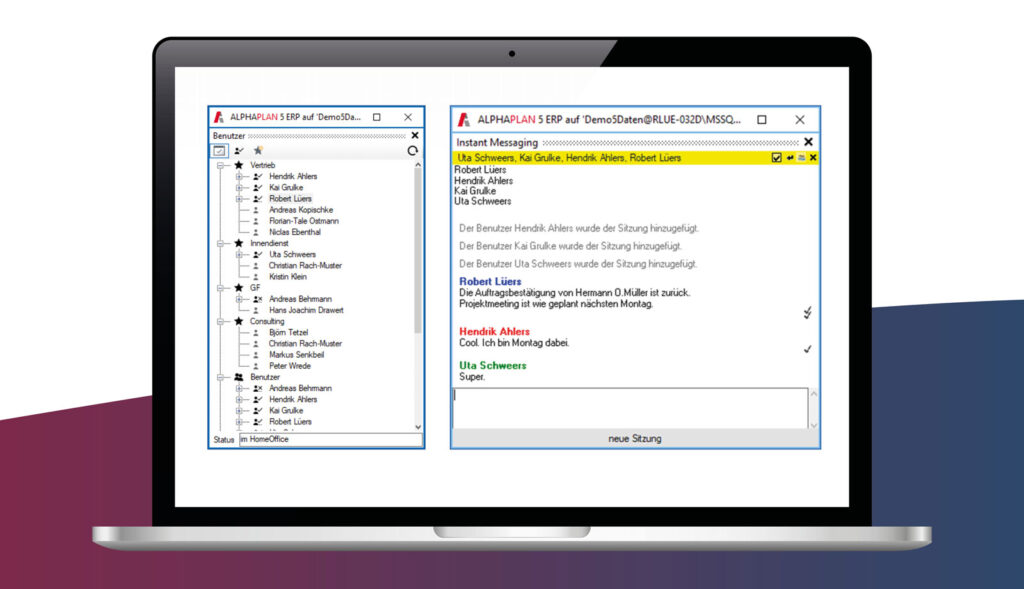 Screenshot ALPHAPLAN Warenwirtschaftssystem Benutzerübersicht und Messaging