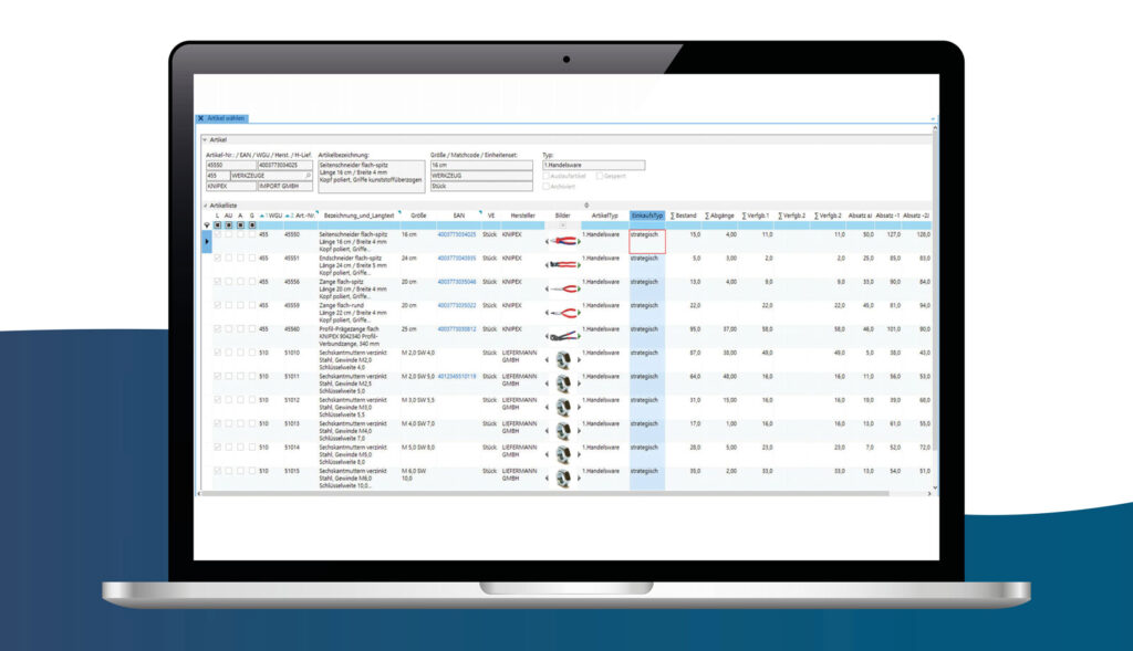 Screenshot ALPHAPLAN ERP-System Artikelsuche