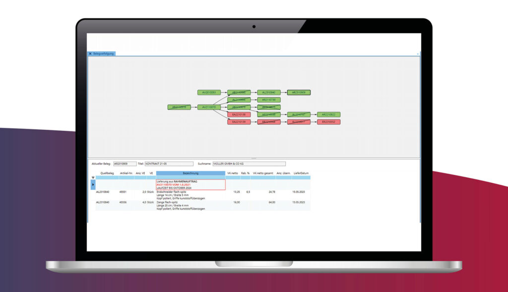 Screenshot ALPHAPLAN ERP-System Belegverfolgung