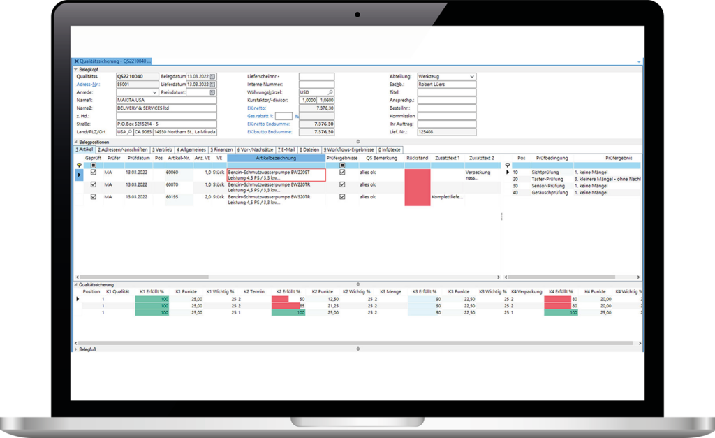 Screenshot ALPHAPLAN ERP Qualitätssicherung