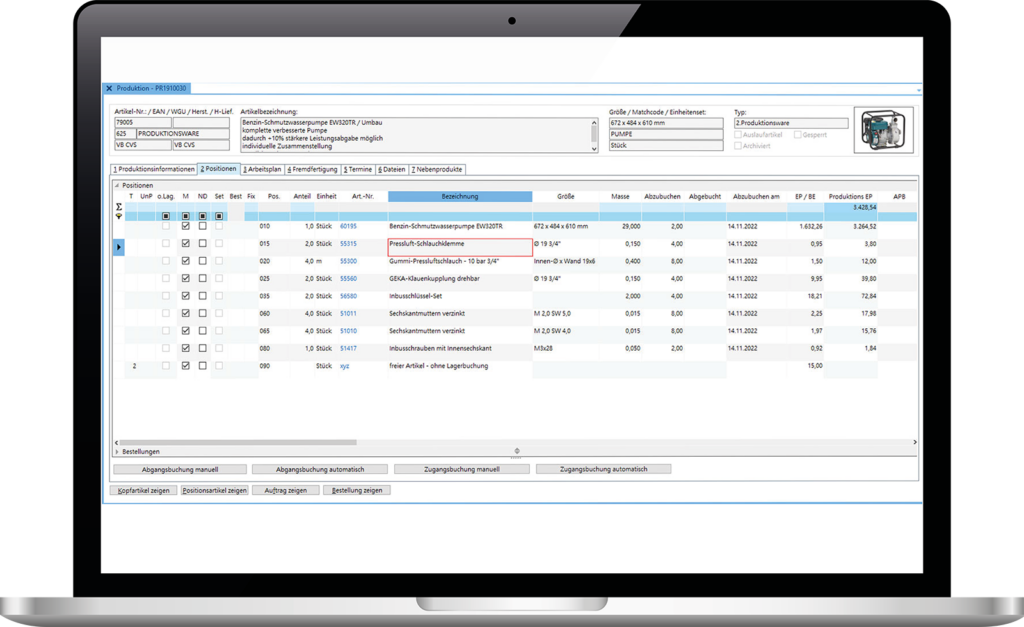 Screenshot ALPHAPLAN ERP Produktion