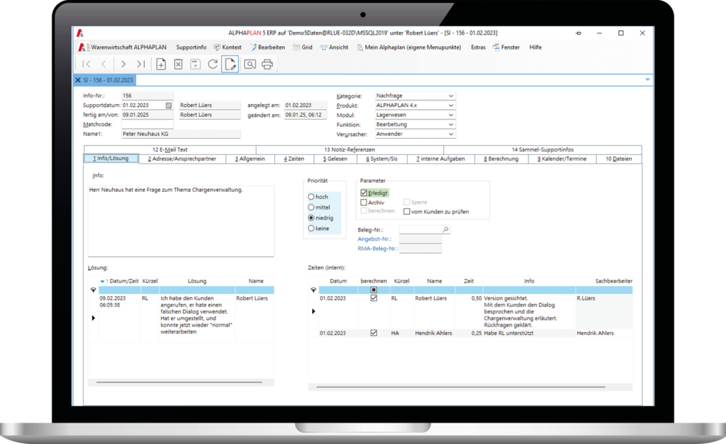 Screenshot ALPHAPLAN Helpdesk