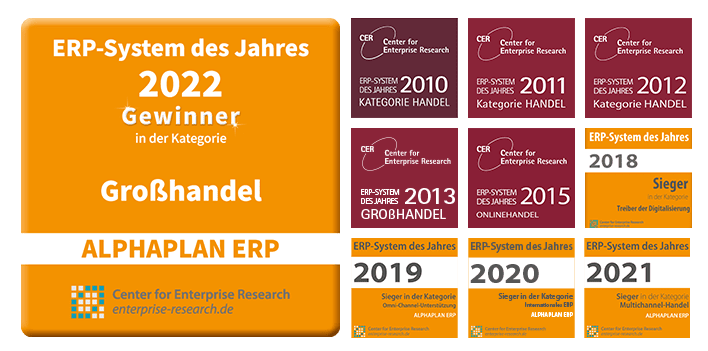 Alle ERP-System des Jahres Siegel für ALPHAPLAN ERP